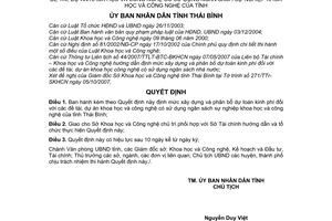Quyết định 10/2007/QĐ-UBND  định mức xây dựng và phân bổ dự toán kinh phí