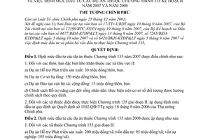 Quyết định 1445/QĐ-TTg định mức đầu tư dự án thuộc chương trình 135 kế hoạch năm 2007 2008