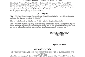 Quyết định 05/2007/QĐ-UBND Quy chế tạm thời tổ chức hoạt động lực lượng dân phòng tự nguyện ở xã, thị trấn