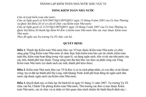 Quyết định 07/2007/QĐ-KTNN thành lập Kiểm toán Nhà nước khu vực VI