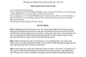 Quyết định 08/2007/QĐ-KTNN thành lập Kiểm toán Nhà nước khu vực VII