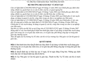 Quyết định 62/2007/QĐ-BGDĐT Quy định nội dung hình thức tuyển dụng giáo viên cơ sở giáo dục mầm non phổ thông công lập trung tâm thường xuyên