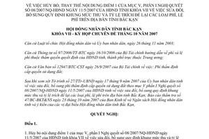 Nghị quyết 16/2007/NQ-HĐND hủy bỏ điểm 1 mục V, phần I Nghị quyết 08/2007/NQ-HĐN