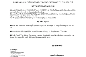 Quyết định 27/2007/QĐ-BXD Quy chế phát ngôn cung cấp thông tin báo chí