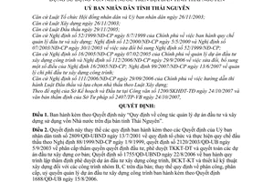 Quyết định 2368/2007/QĐ-UBND công tác quản lý dự án đầu tư xây dựng sử dụng vốn Nhà nước trên địa bàn tỉnh Thái Nguyên