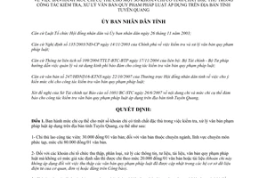 Quyết định 425/QĐ-UBND 2007 mức chi kiểm tra xử lý văn bản pháp luật Tuyên Quang
