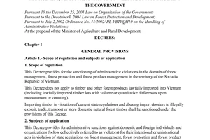 Decree of Government No. 159/2007/ND-CP of October 30, 2007, on sanctioning administrative violations in the domain of forest management, forest protection and forest product management