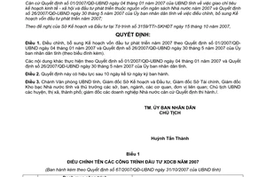 Quyết định số 67/2007/QĐ-UBND kế hoạch vốn đầu tư phát triển Bình Thuận 2007