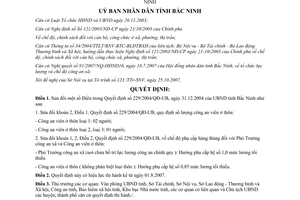 Quyết định 76/2007/QÐ-UBND sửa đổi 229/2004/QĐ-UB phụ cấp hàng tháng cán bộ không chuyên trách Bắc Ninh