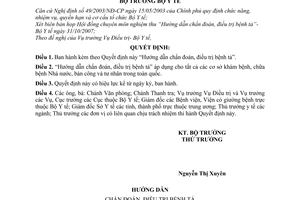 Quyết định 4178/QĐ-BYThướng dẫn chẩn đoán, điều trị bệnh tả