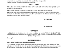 Quyết định 52/2007/QĐ-BGTVT Quy định n lý đề tài khoa học công nghệ dự án sản xuất thử nghiệm cấp Bộ
