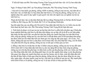 Thông báo ý kiến kết luận Phó Thủ tướng Trương Vĩnh Trọng buổi làm việc Uỷ ban nhân dân tỉnh Sơn La