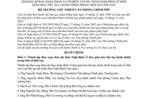 Quyết định 1191/QĐ-VPCP Thành lập Ban soạn thảo Tổ biên tập dự thảo Nghị định đơn giản hóa thủ tục hành chính