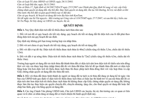 Quyết định 47/2007/QĐ-UBND diện tích đất tối thiểu được tách thửa