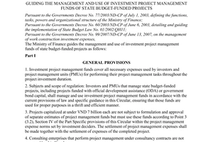 Circular No. 118/2007/TT-BTC of October 2, 2007, guiding the management and use of investment project management funds of state budget-funded projects.