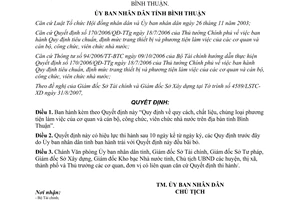 Quyết định 63/2007/QĐ-UBND phương tiện làm việc cơ quan cán bộ Bình Thuận