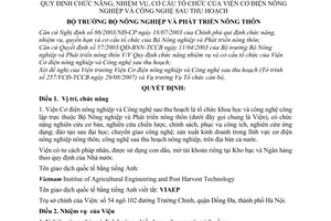 Quyết định 82/2007/QĐ-BNN quy định chức năng, nhiệm vụ, cơ cấu tổ chức Viện Cơ điện nông nghiệp Công nghệ sau thu hoạch