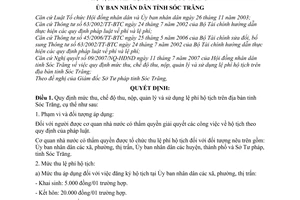 Quyết định 23/2007/QĐ-UBND  mức thu, chế độ thu, nộp, quản lý sử dụng lệ phí hộ tịch trên địa bàn tỉnh Sóc Trăng