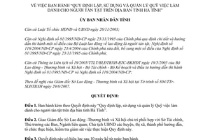 Quyết định 39/2007/QĐ-UBND lập sử dụng quản lý Quỹ việc làm dành cho người tàn tật Hà Tĩnh