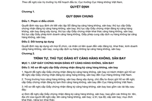 Quyết định 51/2007/QĐ-BGTVT sổ đăng bạ cảng hàng không sân bay cấp giấy chứng nhận giấy phép kinh doanh cảng hàng không sân bay