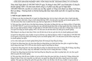 Thông tư 20/2007/TT-BLĐTBXH hướng dẫn thực hiện chính sách người lao động theo NĐ 109/2007/NĐ-CP chuyển DN 100% vốn NN thành CTCP