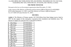 Decision No. 1337/QĐ-TTg 2007 the support for the emergency evacuation from inundation landslide areas