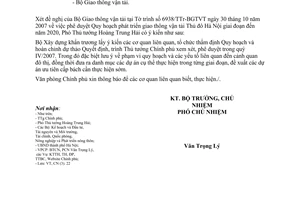 Công văn  6373/VPCP-CN  thẩm định Quy hoạch phát triển giao thông vận tải Thủ đô Hà Nội giai đoạn đến  2020