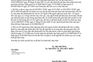 Công văn 3205/BNV-TCBC  cấp kinh phí thực hiện tinh giản biên chế theo NQ 16/2000/NQ-CP