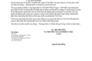 Công văn  4139/LĐTBXH-LĐVL  người nước ngoài làm việc tại Việt Nam