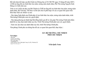 Công văn  6567/VPCP-VX  đề án tổng thể  hình thức lưu niệm, tưởng niệm danh nhân