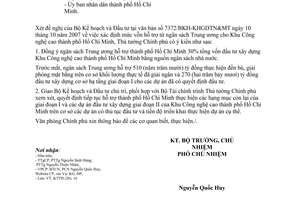 Công văn  6562/VPCP-KTTH  hỗ trợ kinh phí giải phóng mặt bằng và đầu tư xây dựng hạ tầng Khu Công nghệ cao Hồ Chí Minh