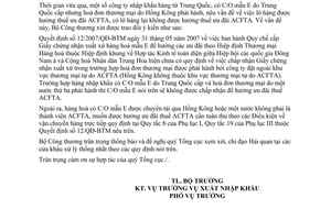 Công văn 2891/BCT-XNK C/O mẫu E lô hàng Trung Quốc cấp có hoá đơn thương mại