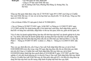 Công văn  6357/TCHQ-KTTT  xin xét ân hạn thuế sau chuyển đổi