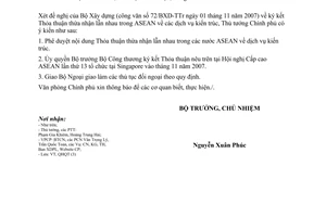 Công văn  6587/VPCP-QHQT  ký kết Thỏa thuận thừa nhận lẫn nhau  ASEAN  dịch vụ kiến trúc