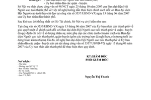 Công văn  1534/SNV-SN đề nghị hướng dẫn  thực hiện chính sách  Ban đại diện Hội Người cao tuổi