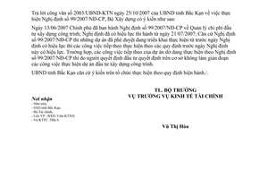Công văn 231/BXD-KTTC  thực hiện NĐ 99/2007/NĐ-CP