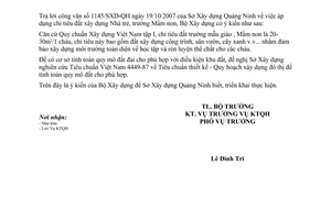 Công văn  60/BXD-KTQH  áp dụng chỉ tiêu đất xây dựng Nhà trẻ, trường Mầm non