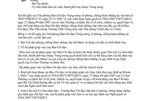 Công văn  6779/VPCP-V.I  triển khai Nghị quyết thành lập BCĐ phòng, chống tham nhũng cấp tỉnh