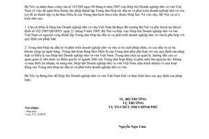 Công văn 3344/BNV-TCPCP  thành lập Trung tâm Hợp tác đầu tư và phát triển doanh nghiệp nhỏ và vừa