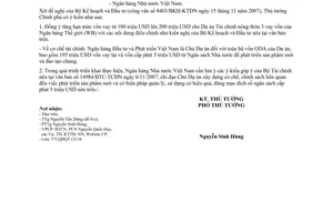 Công văn  1794/TTg-QHQT  điều chỉnh nội dung Dự án Tài chính nông thôn 3 vay vốn WB