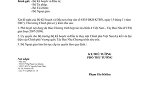 Công văn  1812/TTg-QHQT phê duyệt Chương trình hợp tác tài chính 4 Việt Nam - Tây Ban Nha giai đoạn 2007-2009