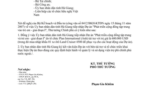 Công văn  1811/TTg-QHQT  Ủy ban nhân dân tỉnh Hà Giang tiếp nhận Dự án "Phát triển cộng đồng tập trung vào trẻ em-giai đoạn I"