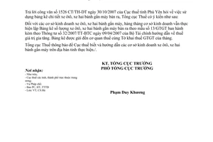 Công văn  4935/TCT-CS  sử dụng bảng kê chi tiết xe ôtô, xe hai bánh gắn máy bán ra