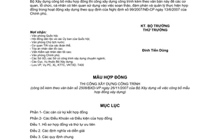 Công văn  2508/BXD-VP công bố mẫu hợp đồng thi công xây dựng công trình