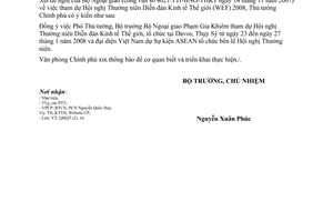 Công văn 6874/VPCP-QHQT  tham dự Hội nghị Thường niên Diễn đàn Kinh tế Thế giới 2008