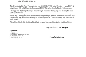 Công văn  6893/VPCP-QHQT  tổ chức Hội nghị Tham tán thương mại 2008