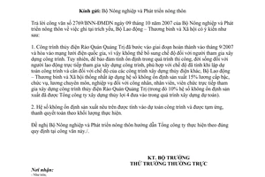 Công văn 4484/LĐTBXH-TL  chế độ tiền lương, phụ cấp lương công nhân, nhân viên, viên chức trực tiếp xây dựng công trình thủy điện rào quán Quảng Trị