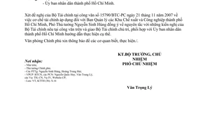 Công văn  6962/VPCP-KTTH cơ chế tài chính  Ban Quản lý các Khu Chế xuất và Công nghiệp Hồ Chí Minh