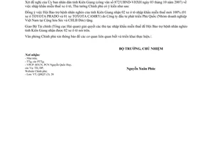 Công văn  6965/VPCP-QHQT  nhập miễn thuế xe ô tô