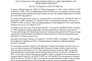 Official Dispatch No. 4576/TCT-CS on tax policies toward international cargo